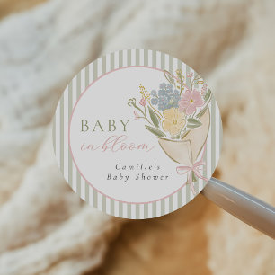 Sticker Rond Fête de bébé fille florale Baby in Bloom