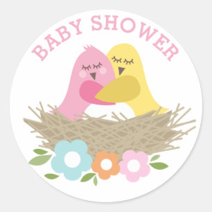 Sticker Rond Fête de Bébé Fille Oiseaux Nid Printemps