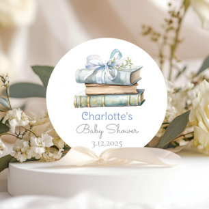 Sticker Rond Fête de bébé garçon à l'arc bleu Nouveau Chapitre 