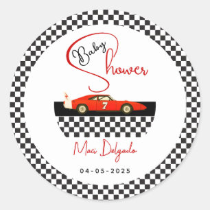 Sticker Rond Fête de bébé garçon voiture de course Fête Littl