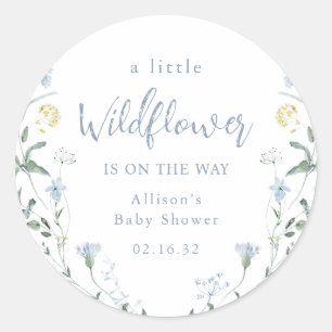 Sticker Rond Fête de bébé rustique boho Blue A Little Wildflowe