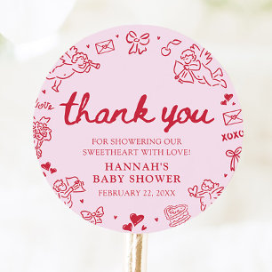 Sticker Rond Fête de bébé thème Saint-Valentin dessinée à la ma
