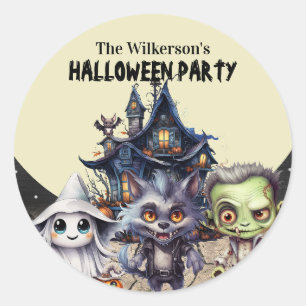 Sticker Rond Fête de costumes d'Halloween mignonne et maison ha
