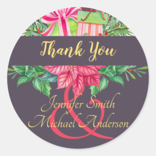 Sticker Rond Fête de couples au poinsettia esperluette violet