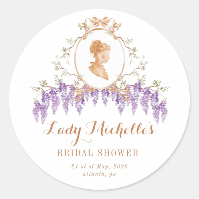 Sticker Rond Fête de douche de mariage Régence Florale de Glyci (Devant)