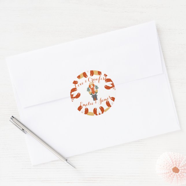 Sticker Rond Fête de fiançailles au crabe ébouillanté - Amour e (Enveloppe)
