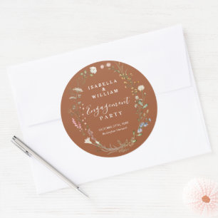 Sticker Rond Fête de fiançailles aux fleurs sauvages Bohème Ter