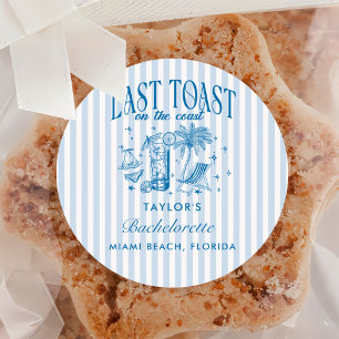 Sticker Rond Fête de Fiançailles de Bord de Mer Moderne Cocktai