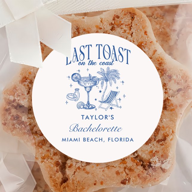 Sticker Rond Fête de Fiançailles de la Côte Moderne Cocktail Pa (Créateur téléchargé)