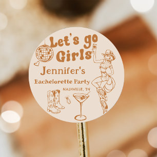 Sticker Rond Fête de Fiançailles de Rodeo Cowgirl Disco