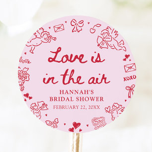 Sticker Rond Fête de Fiançailles Saint-Valentin Rose L'amour es