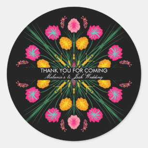 Sticker Rond Fête de Fiesta Mexicaine Mariage Papillon Floral D