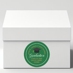 Sticker Rond Fête de fin d'études verte dorée personnalisée Lyc