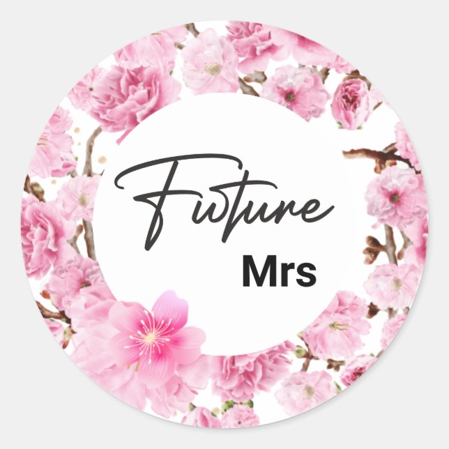 Sticker Rond Fête de Future Mme en aquarelle flore rose  (Devant)