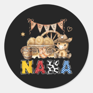 Sticker Rond Fête de garçon d'anniversaire Cowboy Western Rodeo
