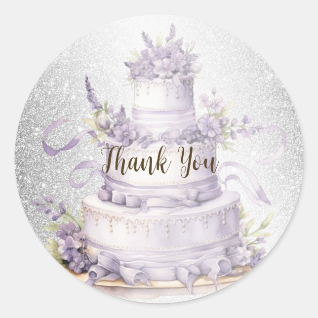 Sticker Rond Fête de gâteau Lavande Floral Aquarelle Élégante (Devant)