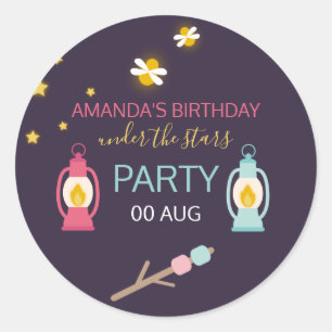 Sticker Rond Fête de glamping personnalisée