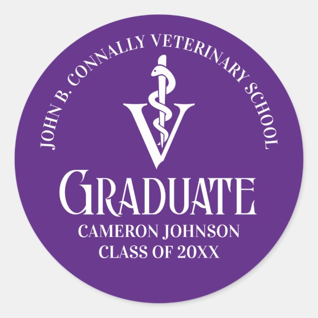 Sticker Rond Fête de graduation de l'école vétérinaire pourpre  (Devant)