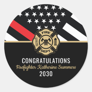 Sticker Rond Fête de graduation des pompiers Drapeau mince de l