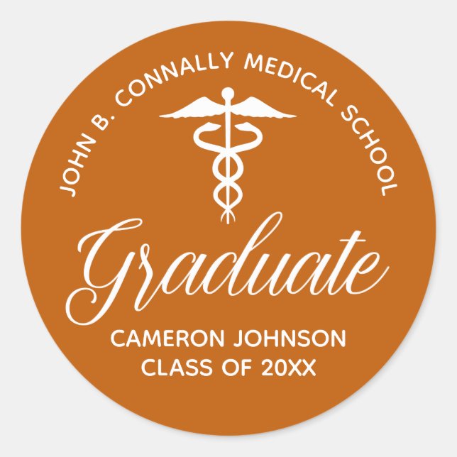 Sticker Rond Fête de graduation Médicale Orange personnalisée (Devant)
