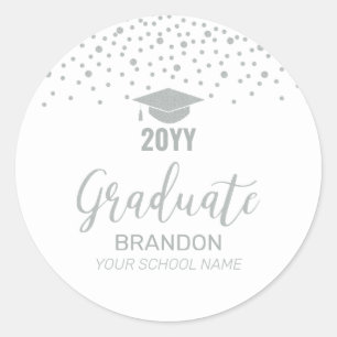 Sticker Rond Fête de graduation Silver Confetti Favoriser