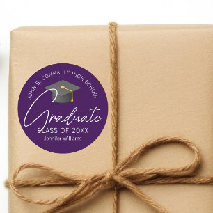 Sticker Rond Fête de graduation sur mesure de couleur pourpre f