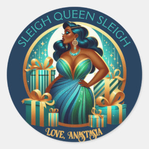 Sticker Rond Fête de la femme noire glamour Noël élégant