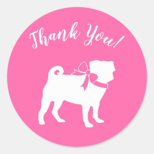 Sticker Rond Fête de la fête du chien Carlin rose