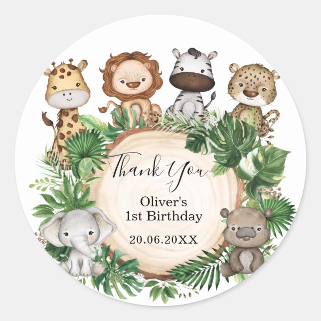 Sticker Rond Fête de la Jungle sauvage Animaux Safari tropical  (Devant)