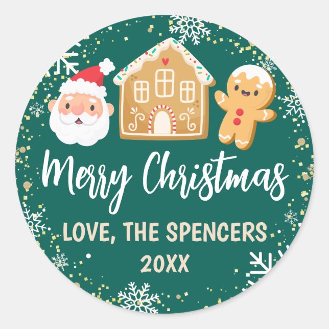 Sticker Rond Fête de la maison de pain d'épice Joyeux Noël (Devant)