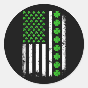 Sticker Rond Fête de la Saint-Patrick Drapeau Américain Trèfle 