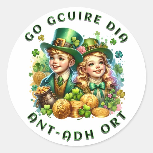 Sticker Rond fête de la saint-patrick | Go gcuire Dia an t-ádh  (Devant)