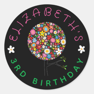 Sticker Rond Fête de l'Arbre Pop aux Fleurs Printanières Coloré