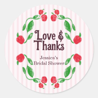 Sticker Rond Fête de mariage Apple Pink Love and Thanks