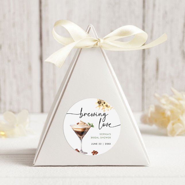 Sticker Rond Fête de Mariage Aquarelle Martini Espresso (Créateur téléchargé)