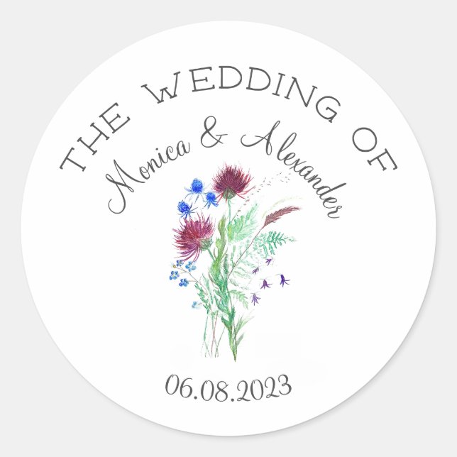 Sticker Rond Fête de mariage au chardon Floral écossais (Devant)