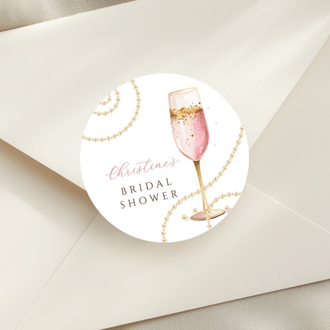 Sticker Rond Fête de mariage aux perles Prosecco (Créateur téléchargé)