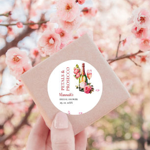 Sticker Rond Fête de Mariage avec Pétale et Prosecco