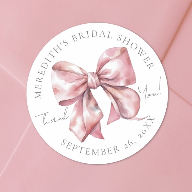 Sticker Rond Fête de Mariage avec un Nœud Rose Fardé (Blush Pink Bow Bridal Shower Classic Round Sticker)