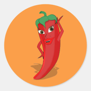 Sticker Rond Fête de mariage avec une diva au piment rouge