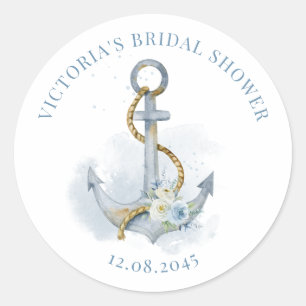 Sticker Rond Fête de mariage bleu floral ancre nautique