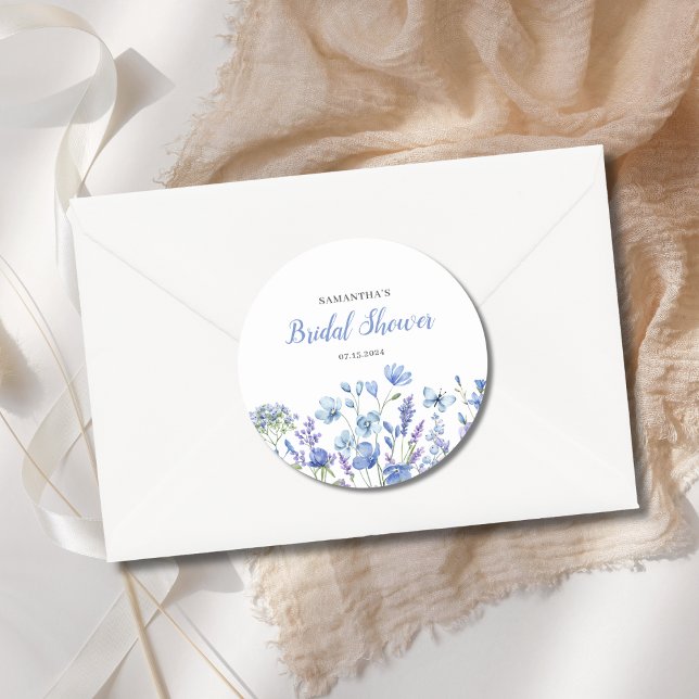 Sticker Rond Fête de mariage champêtre floral bleu  (Créateur téléchargé)