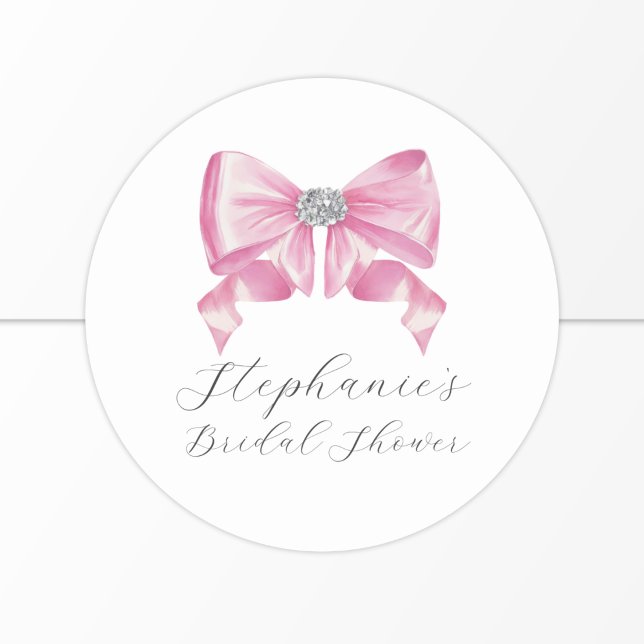 Sticker Rond Fête de mariage Coquette Glam avec Nœud Rose (Créateur téléchargé)