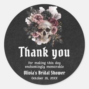 Sticker Rond Fête de mariage de crânes floraux noirs d'Hallowee