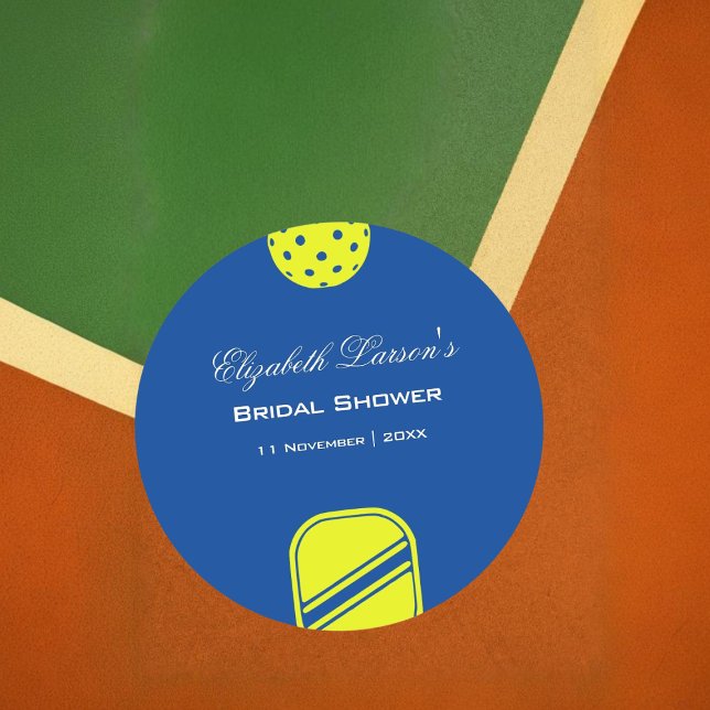 Sticker Rond Fête de Mariage des Amoureux de Pickleball Néon Bl (Créateur téléchargé)