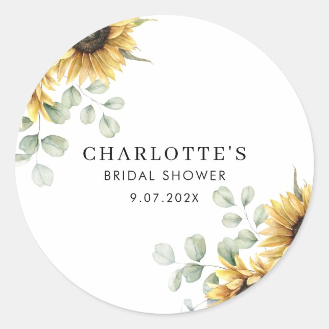 Sticker Rond Fête de mariage élégante avec tournesols floraux (Devant)