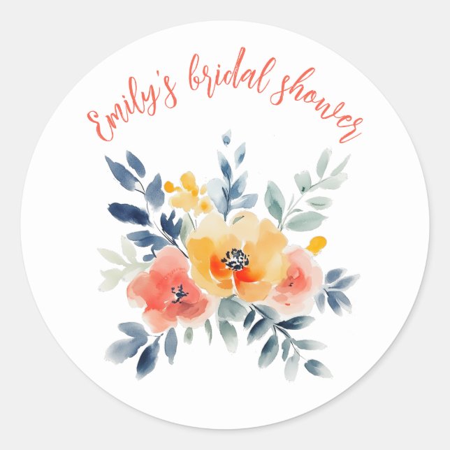 Sticker Rond Fête de mariage floral aquarelle personnalisée (Devant)