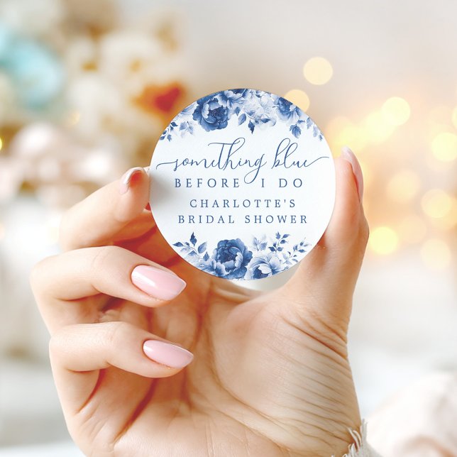 Sticker Rond Fête de mariage Floral Bleu (Créateur téléchargé)