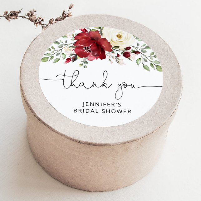 Sticker Rond Fête de mariage floral bordeaux  (Créateur téléchargé)