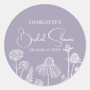 Sticker Rond Fête de mariage floral croqué au lilas sauvage 
